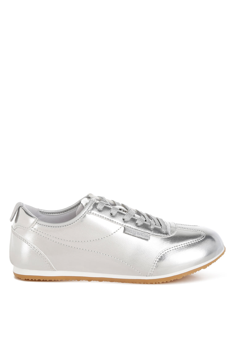 metallic faux leather sneakers by ruw#color_silver