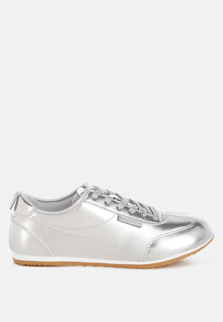 metallic faux leather sneakers by ruw#color_silver