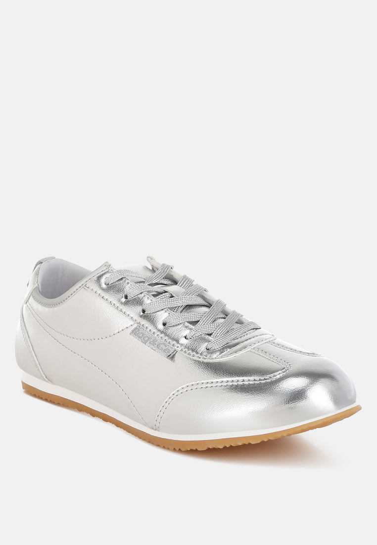 metallic faux leather sneakers by ruw#color_silver