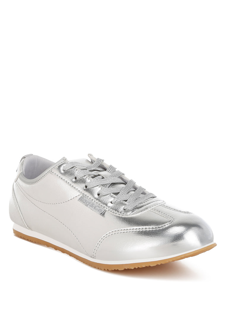 metallic faux leather sneakers by ruw#color_silver