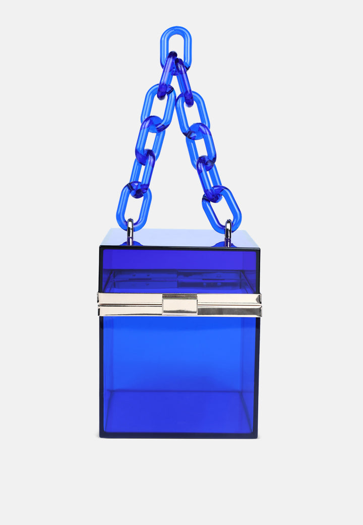 cuboid clear box clutch bag#color_blue