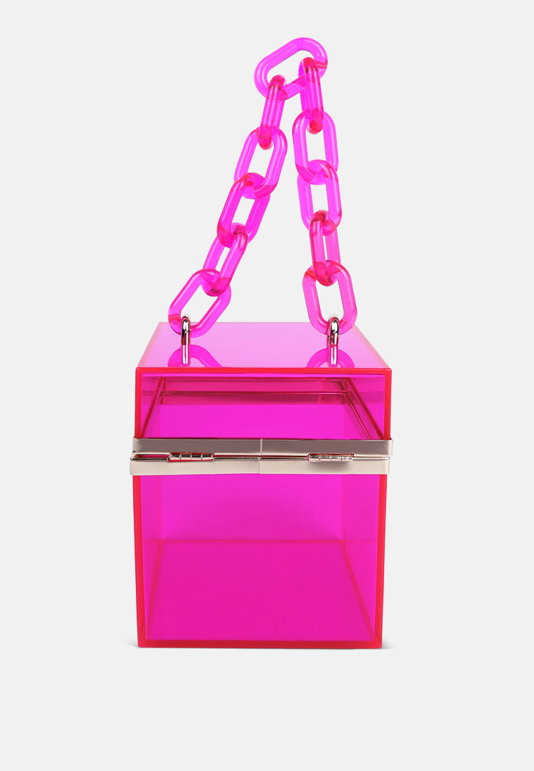 cuboid clear box clutch bag#color_fuchsia