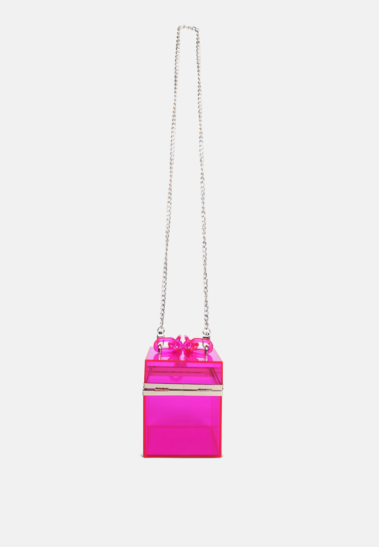 cuboid clear box clutch bag#color_fuchsia