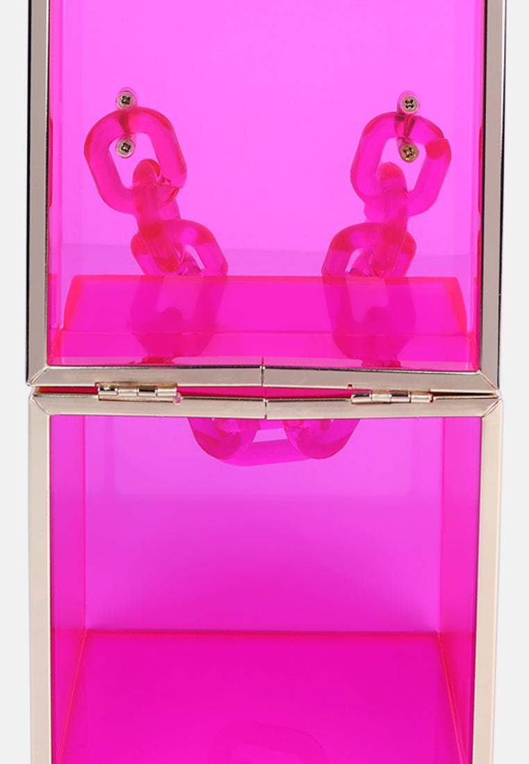 cuboid clear box clutch bag#color_fuchsia