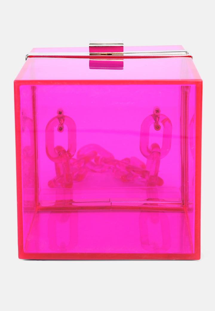 cuboid clear box clutch bag#color_fuchsia