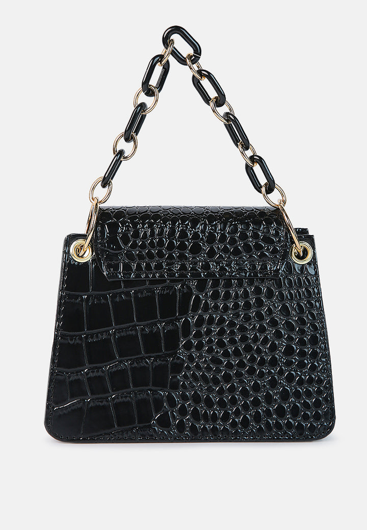 croc pattern crossbody sling bag#color_black