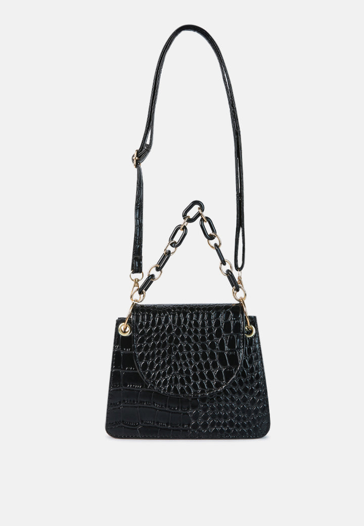 croc pattern crossbody sling bag#color_black