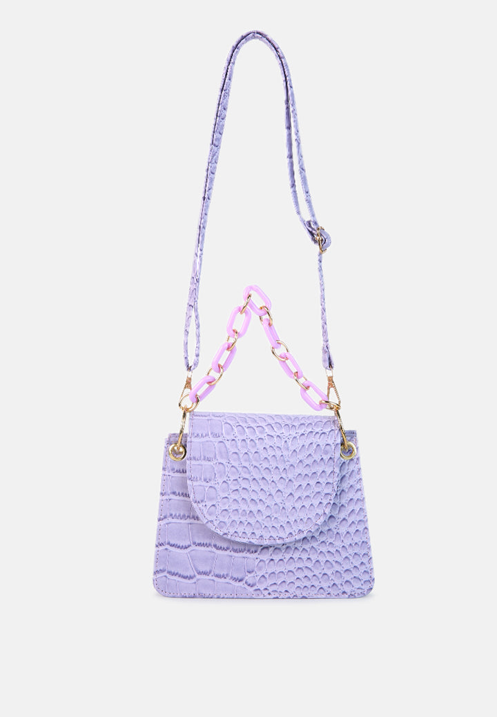 croc pattern crossbody sling bag#color_lavender