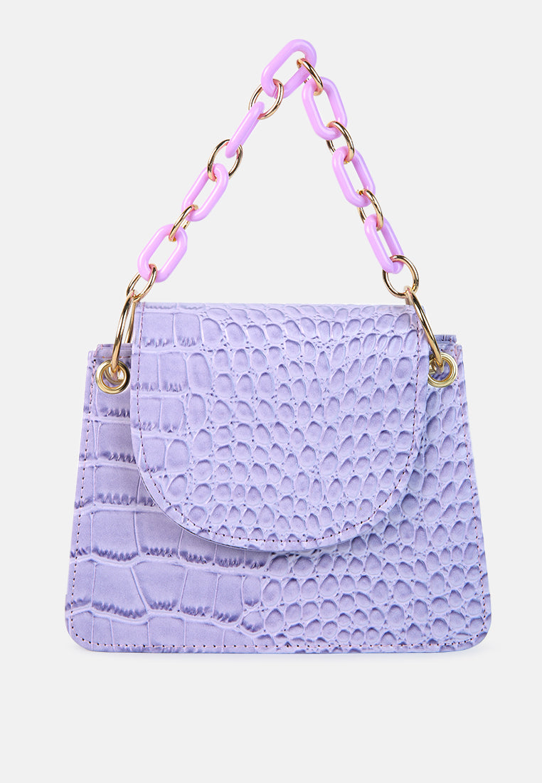 croc pattern crossbody sling bag#color_lavender