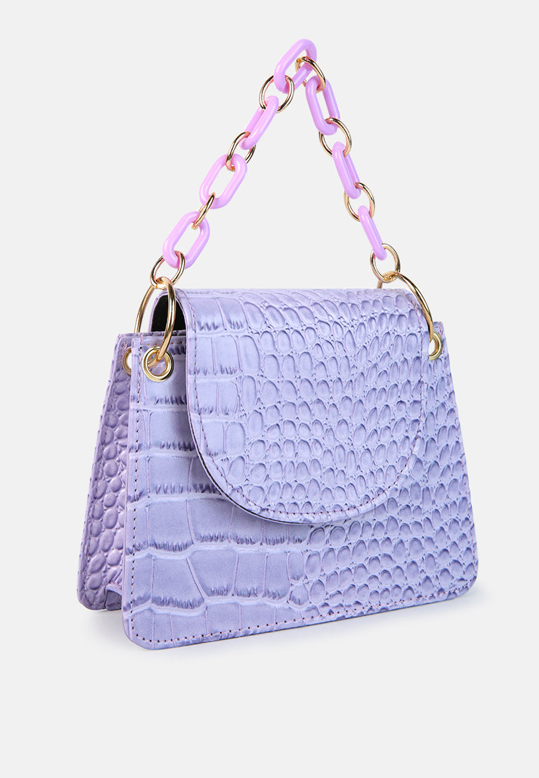 croc pattern crossbody sling bag#color_lavender