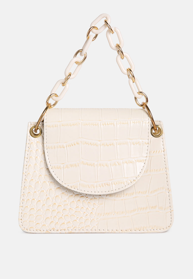 croc pattern crossbody sling bag#color_white