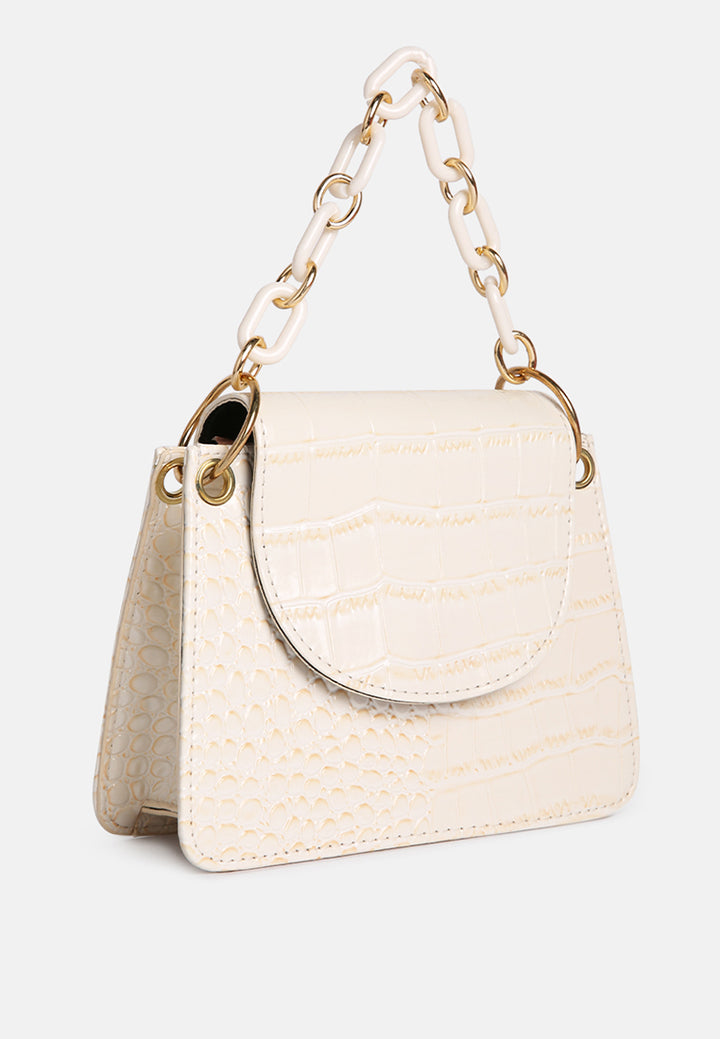 croc pattern crossbody sling bag#color_white