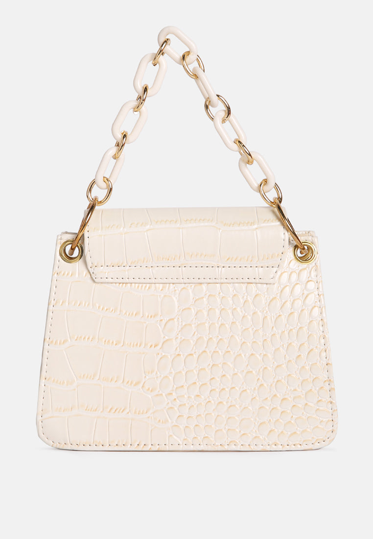 croc pattern crossbody sling bag#color_white