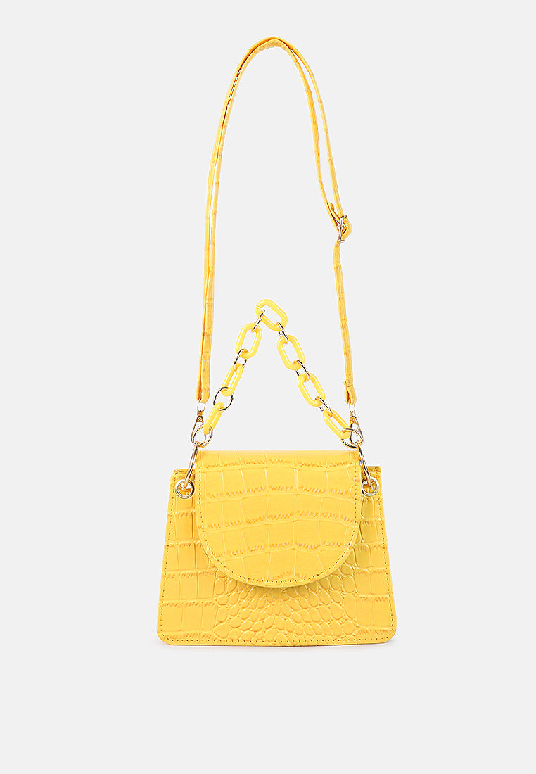 croc pattern crossbody sling bag#color_yellow