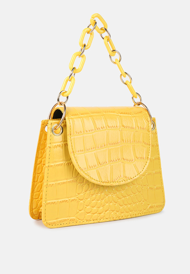 croc pattern crossbody sling bag#color_yellow