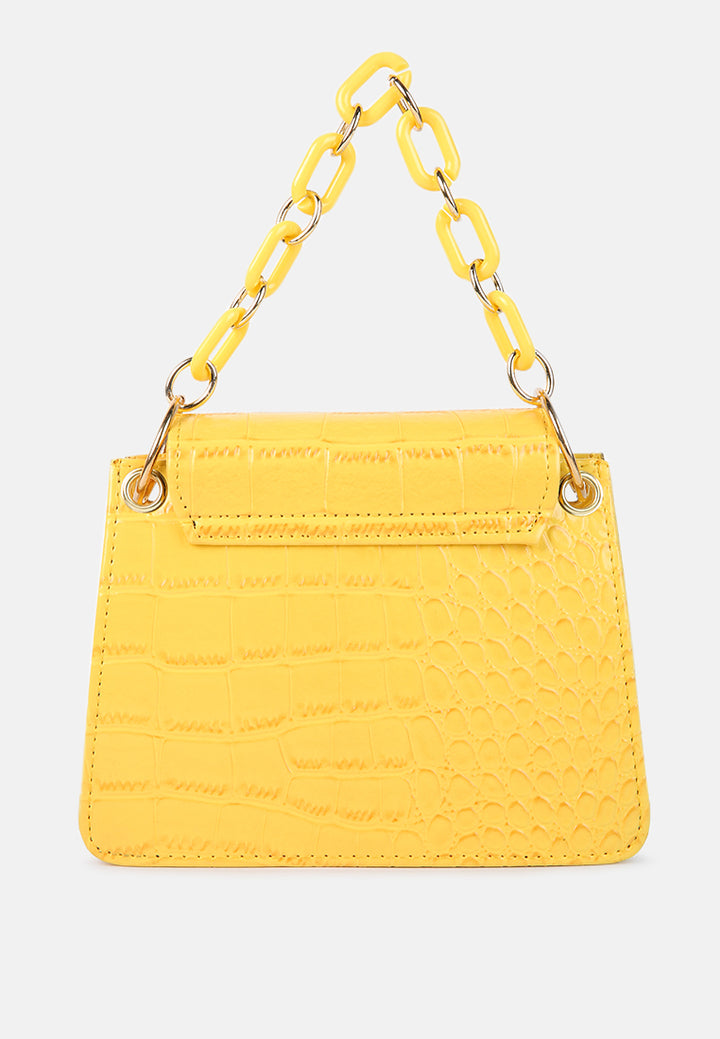 croc pattern crossbody sling bag#color_yellow