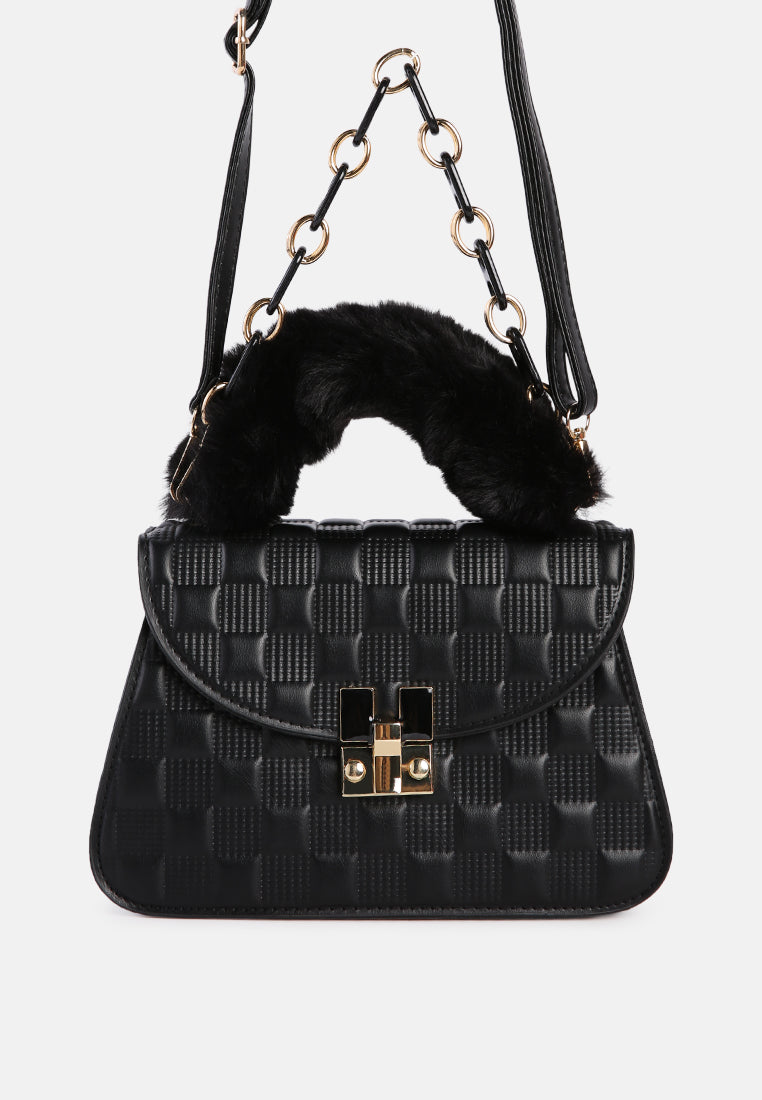 quilted faux leather sling bag#color_black