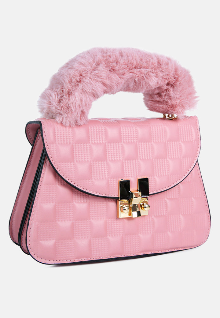 quilted faux leather sling bag#color_pink