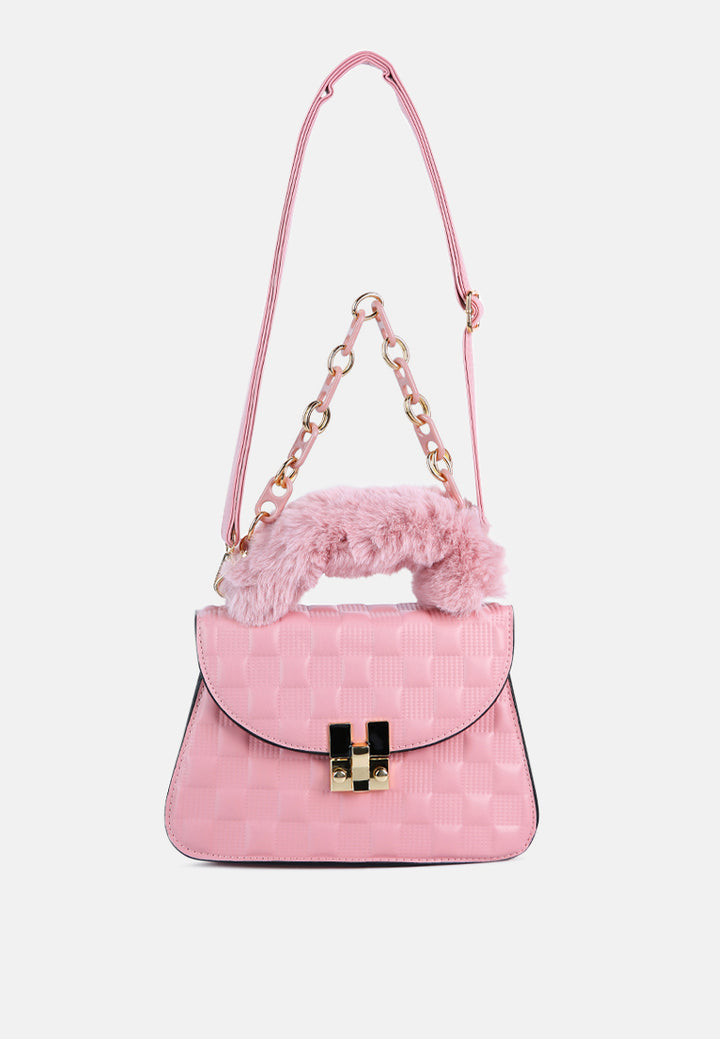 quilted faux leather sling bag#color_pink