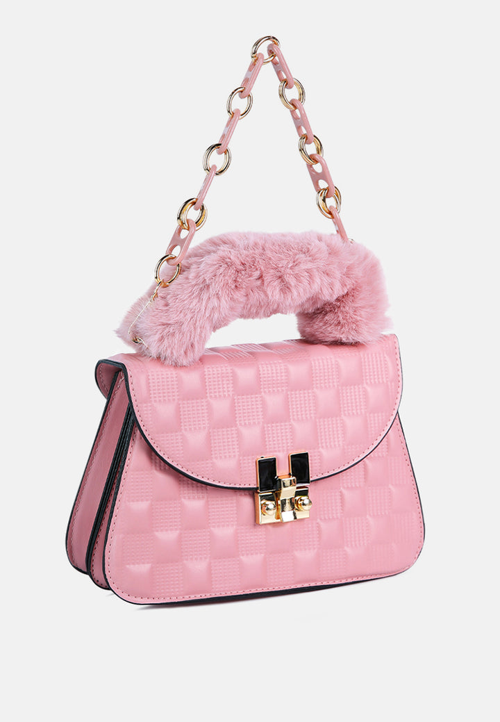 quilted faux leather sling bag#color_pink