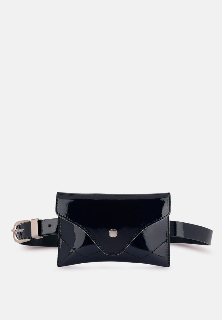 Patent Envelop Fanny Pack#color_black