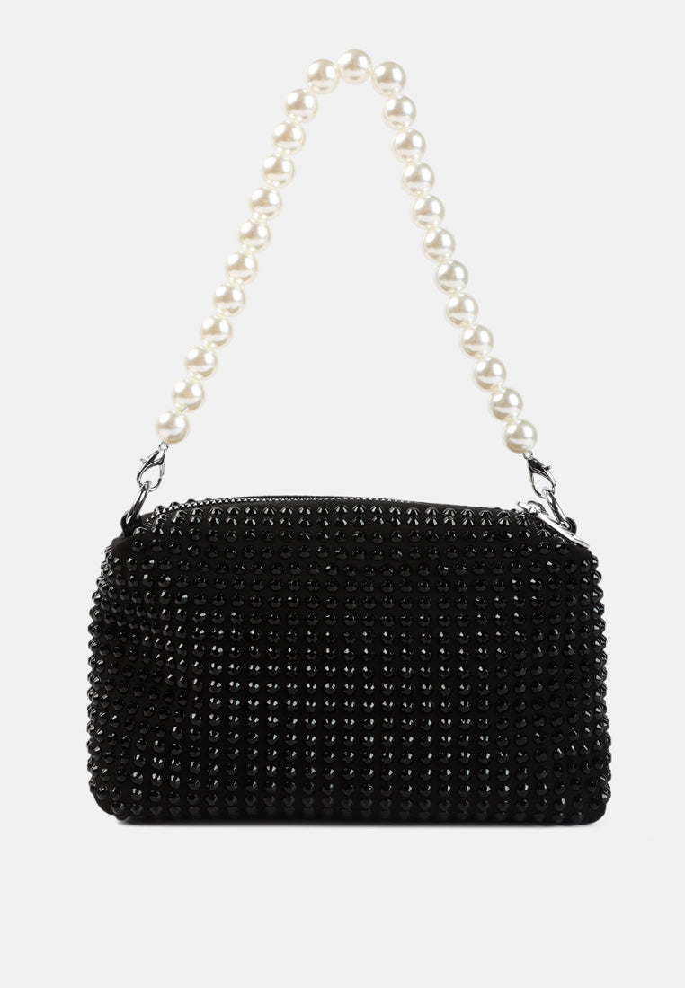 full studded pearl strap mini bag#color_black