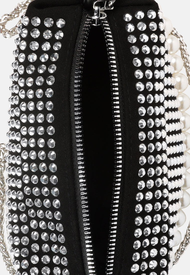 full studded pearl strap mini bag#color_silver