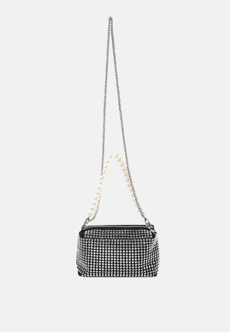 full studded pearl strap mini bag#color_silver