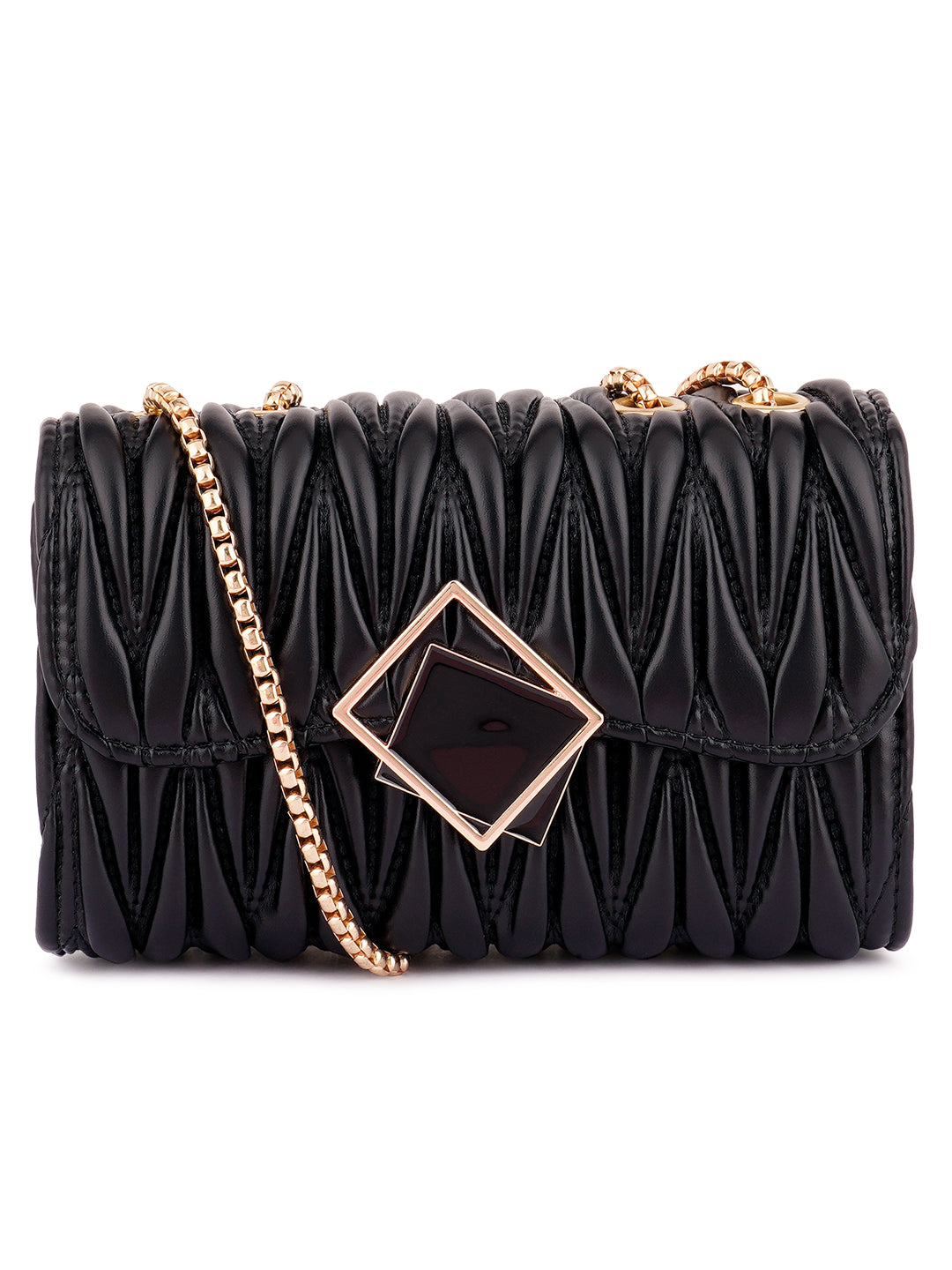chevron quilted faux leather handbag#color_black