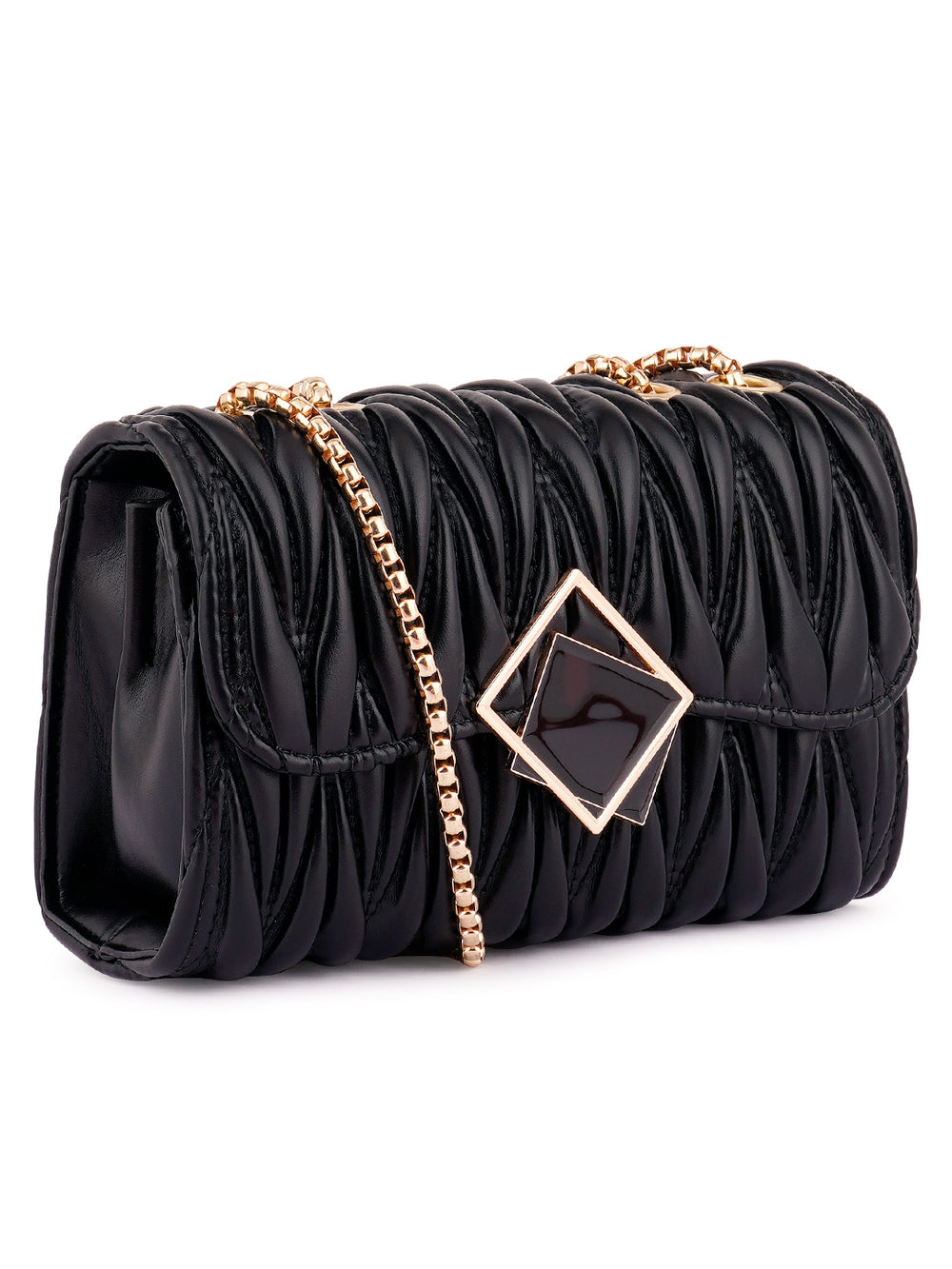 chevron quilted faux leather handbag#color_black