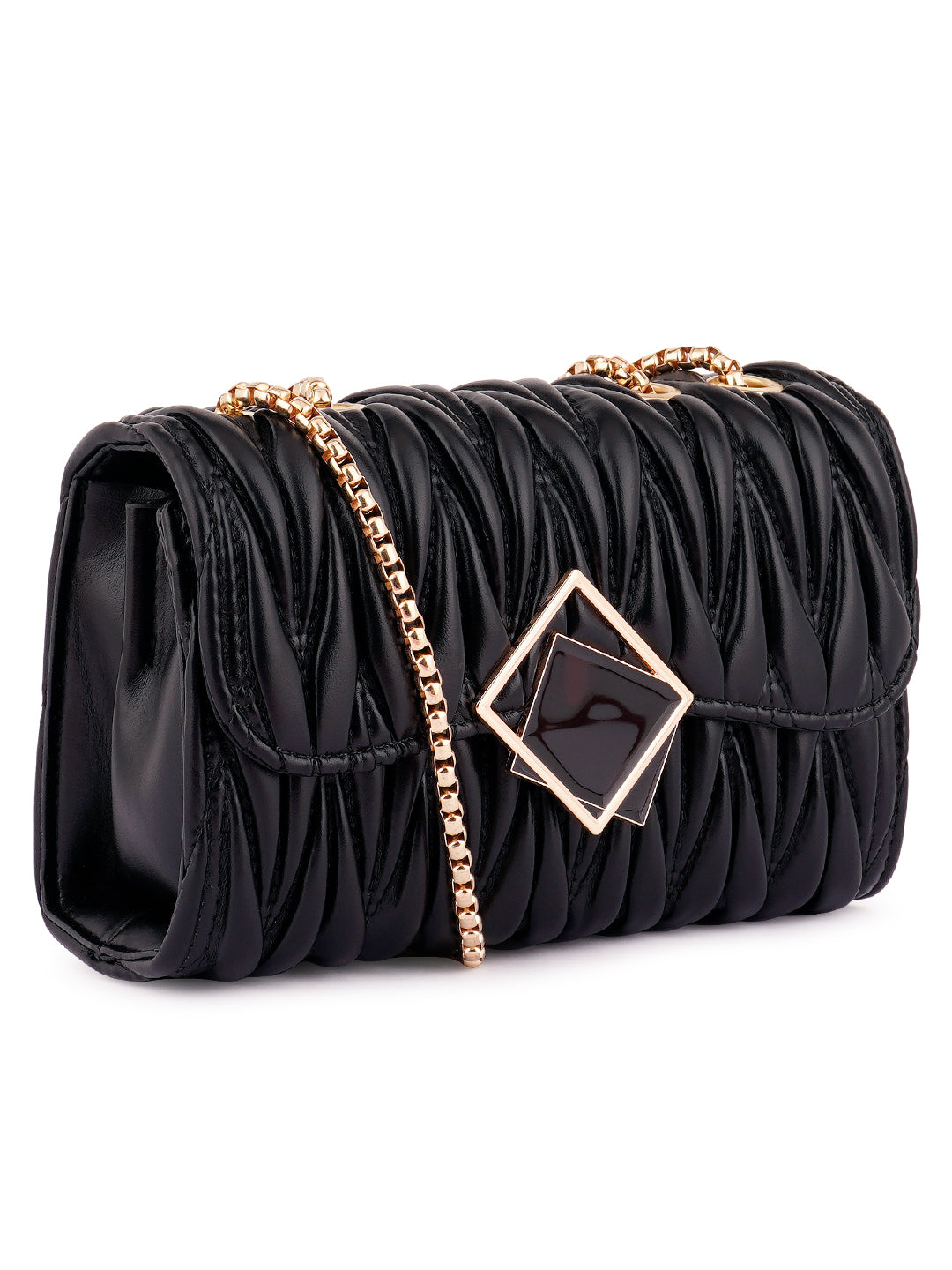 chevron quilted faux leather handbag#color_black