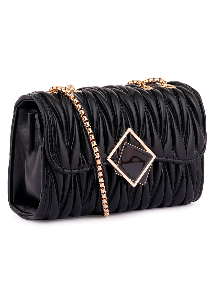 chevron quilted faux leather handbag#color_black