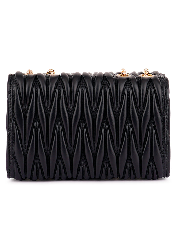 chevron quilted faux leather handbag#color_black