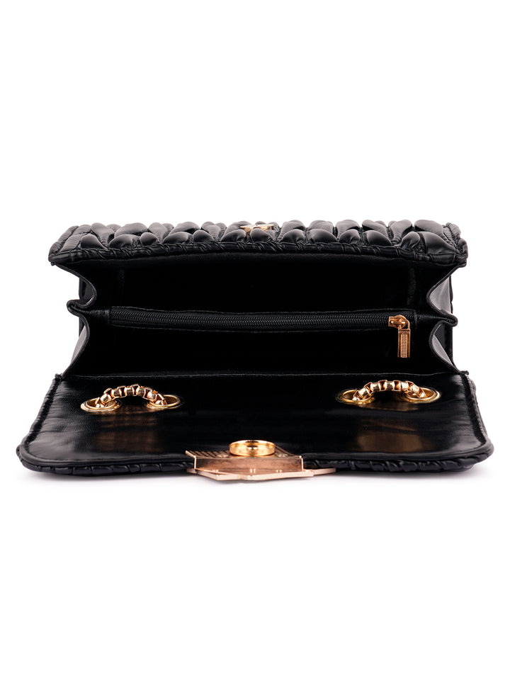 chevron quilted faux leather handbag#color_black