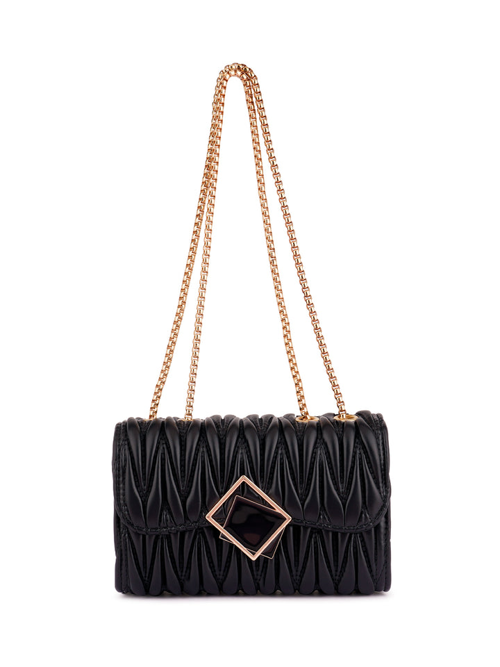 chevron quilted faux leather handbag#color_black