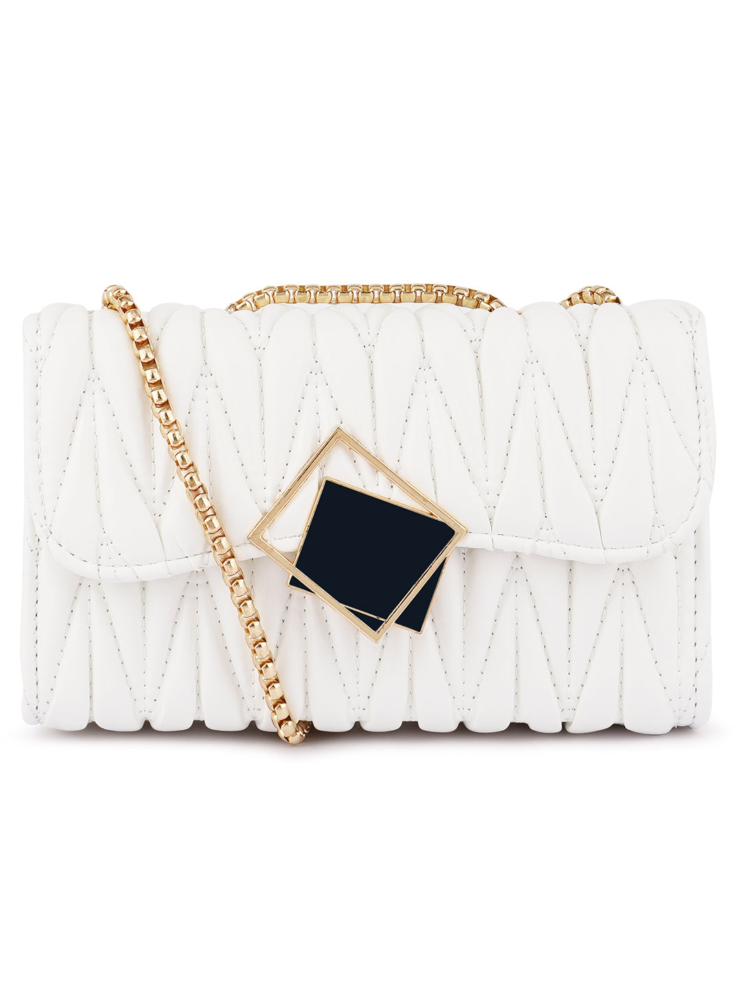 chevron quilted faux leather handbag#color_white