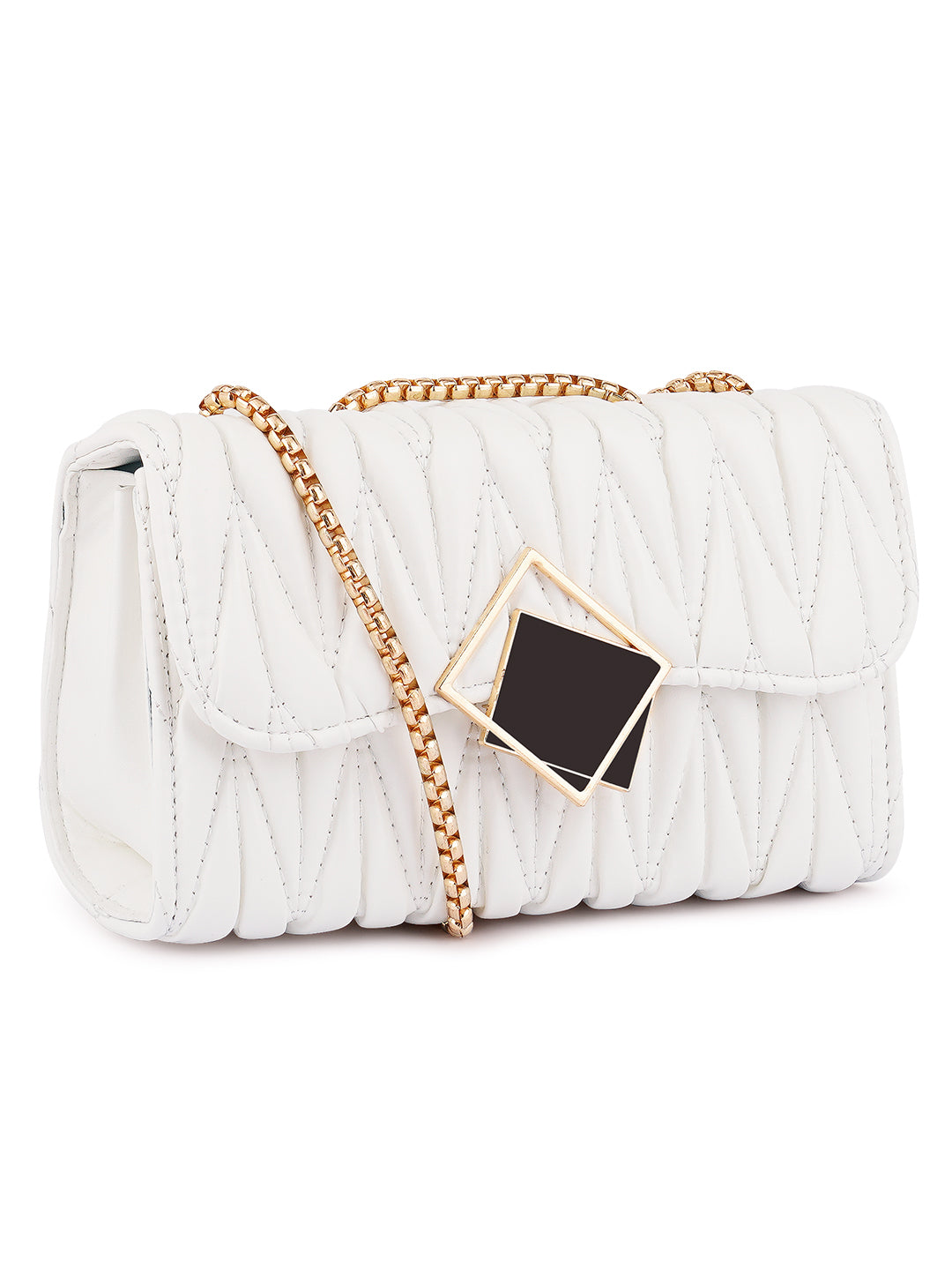 chevron quilted faux leather handbag#color_white