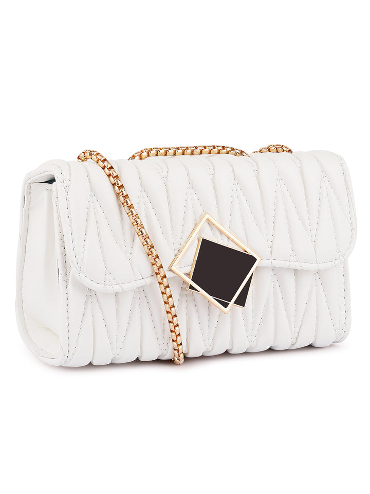 chevron quilted faux leather handbag#color_white