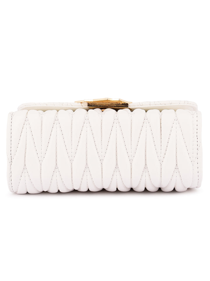 chevron quilted faux leather handbag#color_white