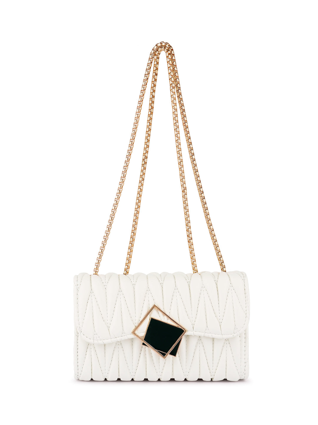 chevron quilted faux leather handbag#color_white