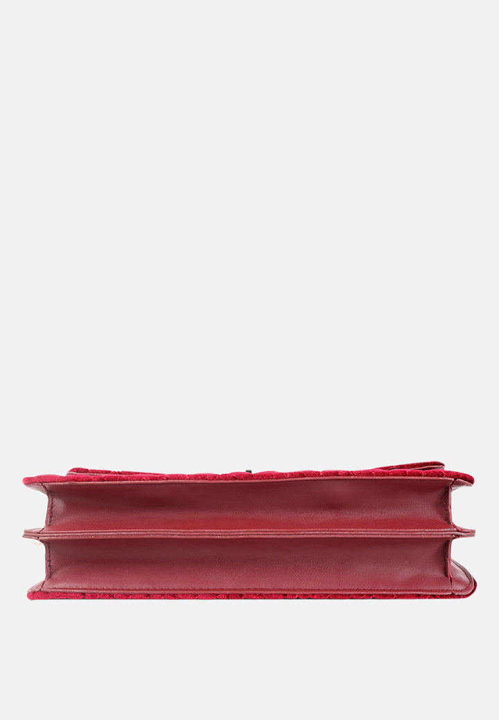 quilted velvet baguette#color_red