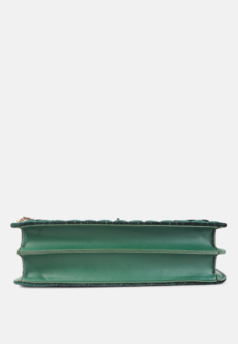 quilted velvet baguette#color_green