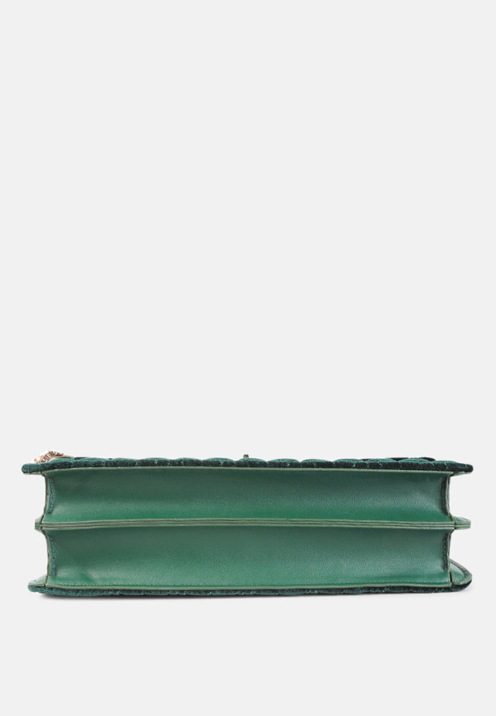 quilted velvet baguette#color_green