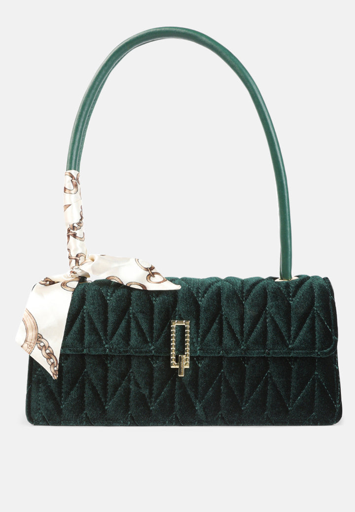 quilted velvet baguette#color_green