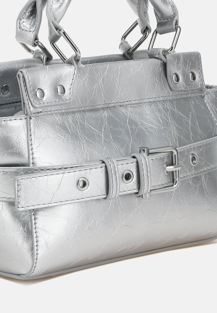 buckle detail satchel bag by ruw#color_silver