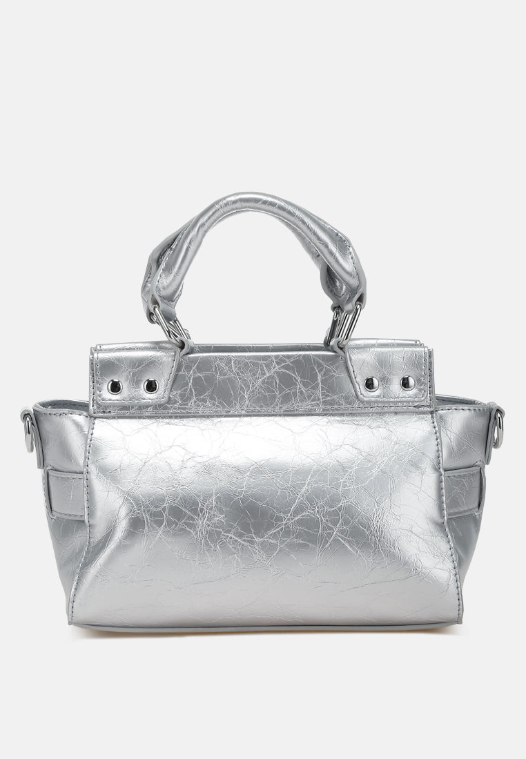 buckle detail satchel bag by ruw#color_silver