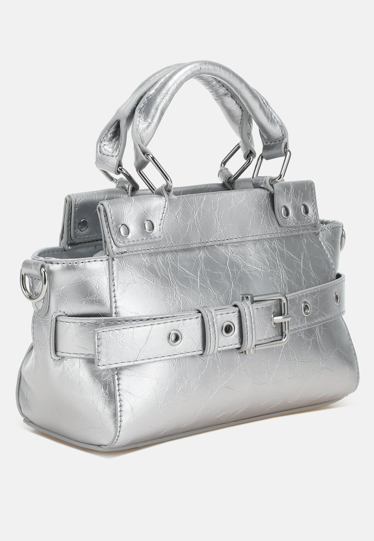 buckle detail satchel bag by ruw#color_silver