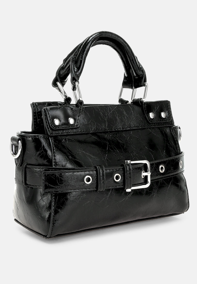 buckle detail satchel bag by ruw#color_black