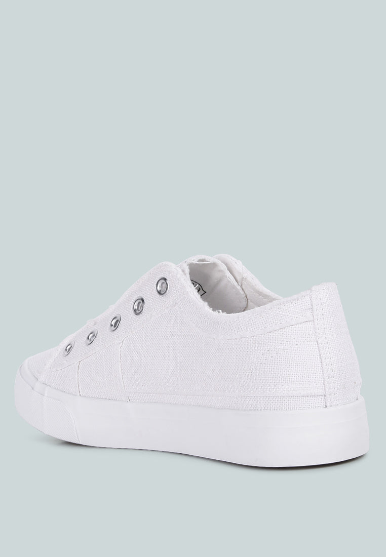 Raw Trim Solid Canvas Sneakers#color_white