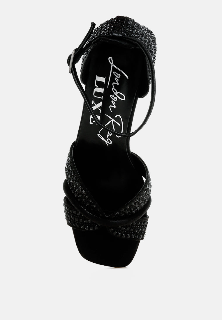 low block heel rhinestone sandals by ruw color_black